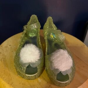 Disney Tinker-bell Glitter Jelly Shoes with White Pom Pom